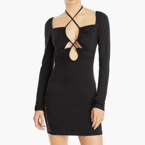 Brand new Fore black long sleeve cut out lace insert mini dress size XL nwt